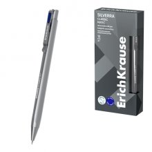 ErichKrause Silverra Matic Classic Boligrafo Retractil - Punta de 0.7mm - Cuerpo Gris - Trazo 0.35mm - Color Azul (12 uds)
