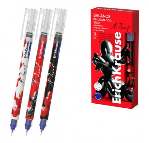 ErichKrause Balance Stick Balloon Dog Boligrafo con Capuchon - Modelos Surtidos - Trazo 0.35mm - Tinta Libre con Regulador de Alimentacion - Color Azul (12 uds)