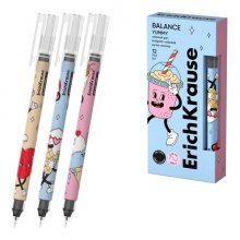 ErichKrause Balance Stick Yummy Boligrafo con Capuchon - Modelos Surtidos - Trazo 0.35mm - Tinta Libre con Regulador de Alimentacion - Color Negro (12 uds)