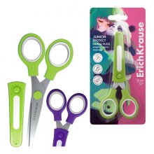 ErichKrause Junior Protect Panda Hugs Tijeras de 13cm - Puntas Redondeadas - Funda Protectora - Mangos de Plastico Resistente a Golpes - Acero Inoxidable - Colores Surtidos