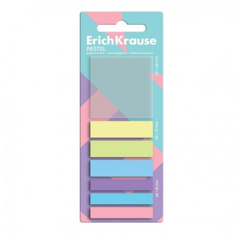 ErichKrause Pastel Pack de 7 Blocs de 20 Marcadores de Pagina - Reposicionables - Plastico - 3 Formatos Diferentes - Colores Surtidos