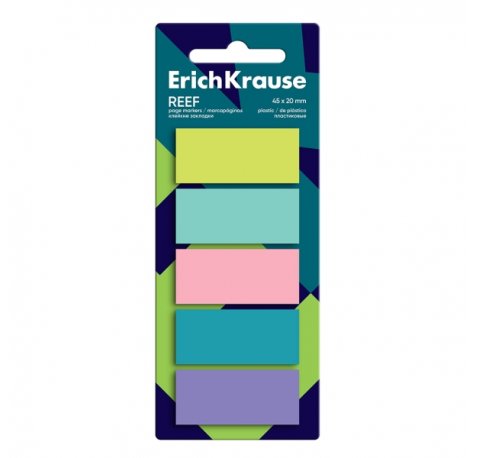 ErichKrause Reef Pack de 5 Blocs de 20 Marcadores de Pagina - Reposicionables - Plastico - 20x45mm - Colores Surtidos