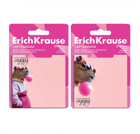 ErichKrause CapyBarbara Bloc de 50 Notas Adhesivas Reposicionables - Papel de 75g/m2 - 75x75mm - Pegamento a Base de Agua - Color Rosa