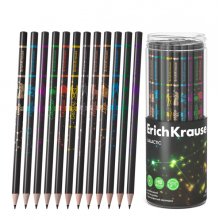 ErichKrause Galactic Lapiz de Grafito - Mina HB - Cuerpo Redondo - Faciles de Difuminar - Colores Surtidos (48 uds)