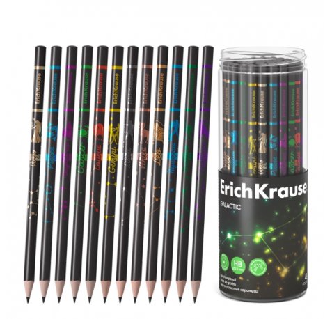 ErichKrause Galactic Lapiz de Grafito - Mina HB - Cuerpo Redondo - Faciles de Difuminar - Colores Surtidos (48 uds)