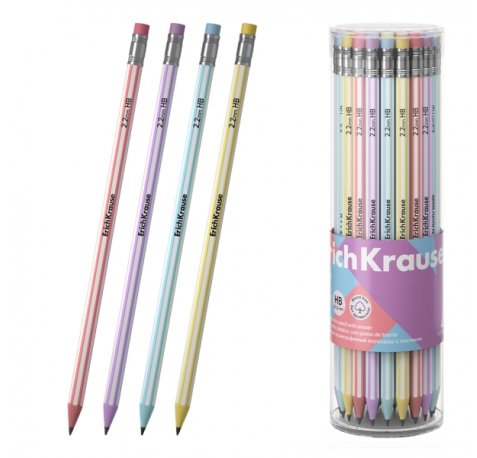 ErichKrause Blend Lapiz de Grafito con Goma de Borrar - Mina HB - Cuerpo Hexagonal - Plastico - Agarre Ergonomico - Colores Surtidos (42 uds)
