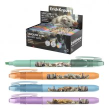 ErichKrause Visioline V-15 Big City Cats Expositor de 12 Marcadores Fluorescentes - Punta Biselada - Trazo de 0.6 a 3.5mm - Colores Surtidos