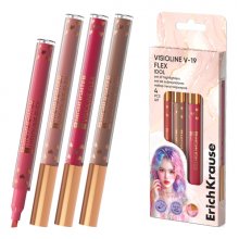 ErichKrause Visioline V-19 Flex Idol Pack de 4 Marcadores Fluorescentes - Punta Biselada - Trazo de 0.6 a 3.5mm - Colores Surtidos