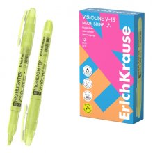 ErichKrause Visioline V-15 Neon Shine Marcador Fluorescente - Punta Biselada - Trazo de 0.6 a 3.5mm - Color Amarillo (12 uds)
