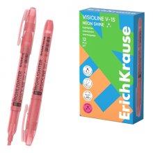 ErichKrause Visioline V-15 Neon Shine Marcador Fluorescente - Punta Biselada - Trazo de 0.6 a 3.5mm - Color Rosa (12 uds)
