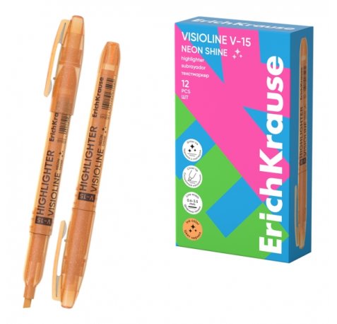 ErichKrause Visioline V-15 Neon Shine Marcador Fluorescente - Punta Biselada - Trazo de 0.6 a 3.5mm - Color Naranja (12 uds)