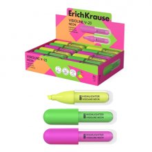 ErichKrause Visioline V-23 Neon Expositor con 24 Marcadores Fluorescentes - Punta Biselada - Trazo de 0.6 a 4.5mm - Colores Surtidos
