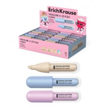 ErichKrause Visioline V-23 Flex Yummy Expositor con 24 Marcadores Fluorescentes - Punta Biselada - Trazo de 0.6 a 4.5mm - Colores Pastel Surtidos