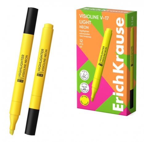 ErichKrause Visioline V-17 light Neon Marcador Fluorescente - Punta Biselada - Trazo de 0.6 a 3.0mm - Color Amarillo (12 uds)