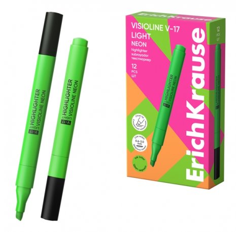ErichKrause Visioline V-17 light Neon Marcador Fluorescente - Punta Biselada - Trazo de 0.6 a 3.0mm - Color Verde (12 uds)