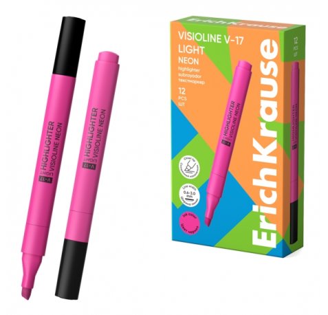 ErichKrause Visioline V-17 light Neon Marcador Fluorescente - Punta Biselada - Trazo de 0.6 a 3.0mm - Color Rosa (12 uds)