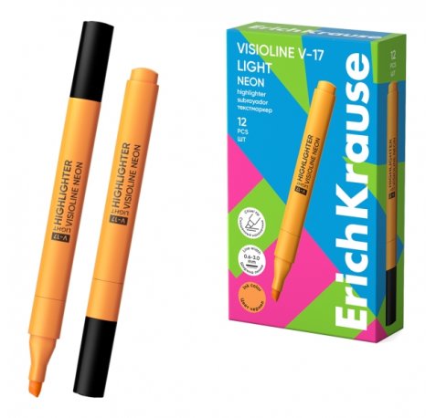 ErichKrause Visioline V-17 light Neon Marcador Fluorescente - Punta Biselada - Trazo de 0.6 a 3.0mm - Color Naranja (12 uds)