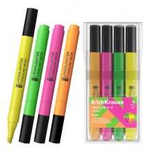 ErichKrause Visioline V-17 light Neon Pack de 4 Marcadores Fluorescentes - Punta Biselada - Trazo de 0.6 a 3.0mm - Colores Surtidos
