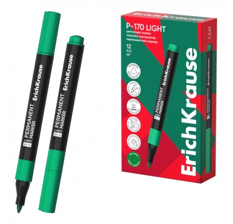 ErichKrause P-170 light Rotulador Permanente - Punta Conica - Trazo de 2.5mm - Resistente al Agua y a la Luz - Multisuperficie - Cuerpo Triangular - Color Verde (12 uds)