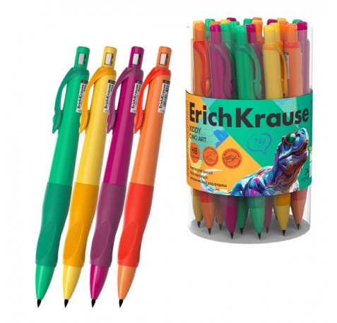 ErichKrause Kiddy Dino Art Portaminas - Mina HB de 2.0mm - Agarre de Goma - Motivo de Dinosaurios - Colores Surtidos (24 uds)