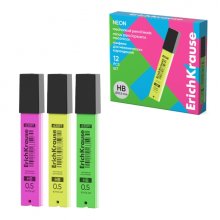 ErichKrause Neon Minas de Repuesto para Portaminas - 15 Unidades por Envase - 0.5mm en Grado HB - Colores Surtidos (12 uds)