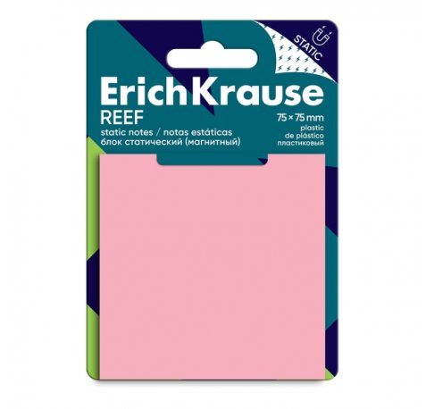 ErichKrause REEF Bloc de 50 Notas Adhesivas Reposicionables - Plastico - 75x75mm - Pegamento a Base de Agua - Color Rosa