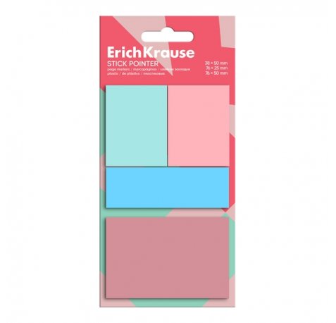 ErichKrause Pack de 4 Blocs de 20 Marcadores de Pagina - Reposicionables - Plastico - 3 Formatos Diferentes - Colores Surtidos