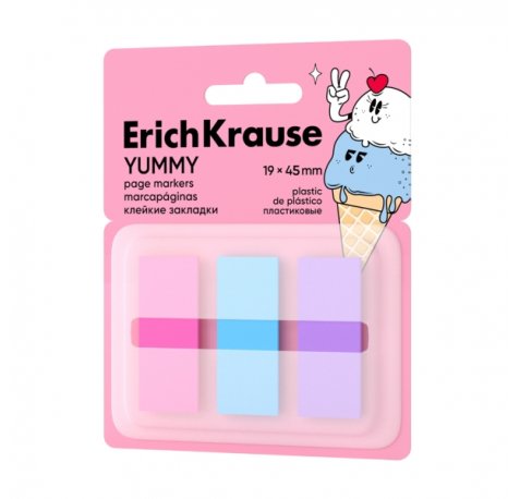 ErichKrause Yummy Pack de 3 Blocs de 20 Marcadores de Pagina con Dispensador - Reposicionables - Plastico - 19x45mm - Colores Surtidos