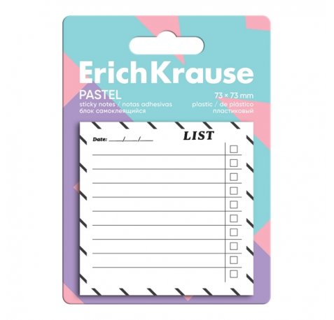 ErichKrause "To do list" Bloc de 20 Notas Adhesivas Reposicionables - Plastico - 73x73mm - Pegamento a Base de Agua - Color Blanco