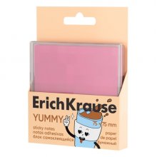 ErichKrause Yummy Bloc de 80 Notas Adhesivas Reposicionables - Papel de 75g/m2 - 75x75mm - Caja de Plastico - Pegamento a Base de Agua - Color Rosa