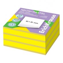 ErichKrause Neon+Pastel Bloc de 250 Notas Adhesivas Reposicionables - Papel de 75g/m2 - 51X51mm - Pegamento a Base de Agua - Colores Surtidos (12 uds)