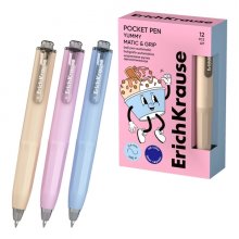 ErichKrause Pocket Pen Matic and Grip Yummy Boligrafo Retractil - Modelos de Cuerpo Surtidos - Trazo 0.4mm - Zona de Agarre de Goma - Color Azul (12 uds)