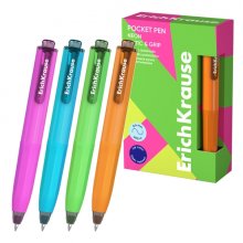 ErichKrause Pocket Pen Matic and Grip Neon Boligrafo Retractil - Modelos de Cuerpo Surtidos - Trazo 0.4mm - Zona de Agarre de Goma - Color Azul (12 uds)