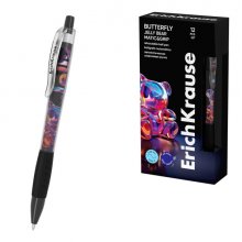 ErichKrause Butterfly Matic and Grip Jelly Bear Boligrafo Retractil - Punta de 0.7mm - Trazo 0.28mm - Zona de Agarre de Goma - Color Azul (12 uds)