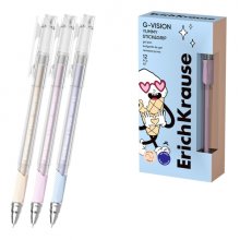 ErichKrause G-Vision Stick and Grip Yummy Boligrafo con Capuchon - Modelos Surtidos - Trazo 0.4mm - Tinta de Gel - Resistente al Agua - Agarre de Goma - Secado Rapido - Tapa Ventilada - Color Azul (12 uds)
