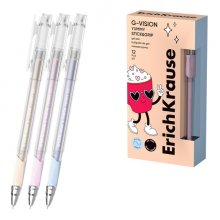 ErichKrause G-Vision Stick and Grip Yummy Boligrafo con Capuchon - Modelos Surtidos - Trazo 0.4mm - Tinta de Gel - Resistente al Agua - Agarre de Goma - Secado Rapido - Tapa Ventilada - Color Negro (12 uds)