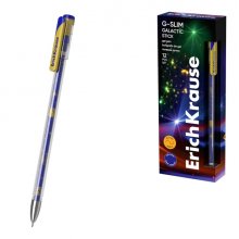 ErichKrause G-Slim Stick Galactic Boligrafo con Capuchon - Punta de 0.5mm - Trazo 0.4mm - Tinta de Gel - Resistente al Agua - Secado Rapido - Tapa Ventilada - Color Azul (12 uds)