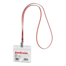 ErichKrause Funda para Tarjeta con Colgante - Orientacion Horizontal - PVC - Incluye Colgante Rojo - Formato 58X98mm - Color Transparente