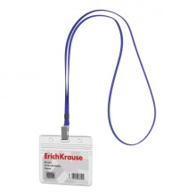 ErichKrause Funda para Tarjeta con Colgante - Orientacion Horizontal - PVC - Incluye Colgante Azul - Formato 58X98mm - Color Transparente