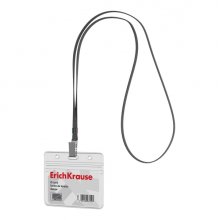 ErichKrause Funda para Tarjeta con Colgante - Orientacion Horizontal - PVC - Incluye Colgante de 12mm Negro - Formato 58X98mm - Color Transparente