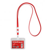 ErichKrause Funda para Tarjeta con Colgante - Orientacion Horizontal - Polipropileno - Incluye Colgante Rojo - Formato 54x85mm - Color Transparente