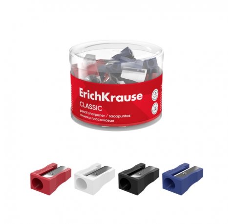 ErichKrause EasySharp Classic Sacapuntas de Plastico - Cuchilla Niquelada de Acero al Carbono - Orificio de 8mm - Colores Surtidos (60 uds)