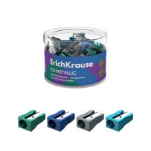 ErichKrause EasySharp Ice Metallic Sacapuntas de Plastico - Cuchilla Niquelada de Acero al Carbono - Orificio de 8mm - Colores Surtidos (60 uds)