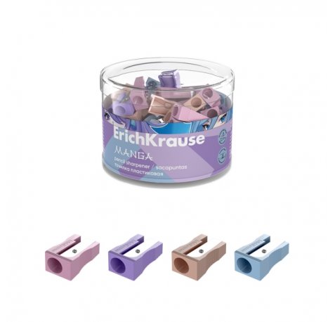 ErichKrause EasySharp Manga Sacapuntas de Plastico - Cuchilla Niquelada de Acero al Carbono - Orificio de 8mm - Colores Surtidos (60 uds)