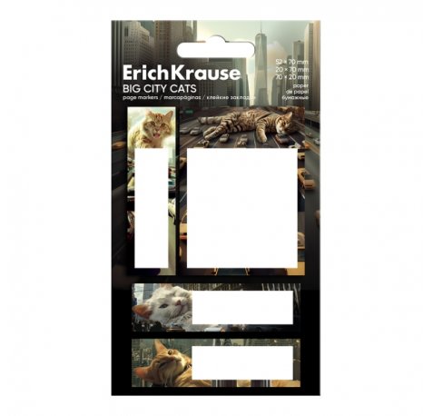 ErichKrause Big City Cats Pack de 4 Blocs de 20 Marcadores de Pagina - Reposicionables - Papel de 75g/m2 - 3 Formatos Diferentes - Colores Surtidos