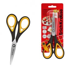 ErichKrause Endeavor Cheat Meal Tijeras de 16cm - Mangos de Plastico y Goma Antideslizante - Cuchillas en Forma de Arco - Ergonomicas - Acero Inoxidable - Color Negro