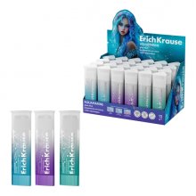 ErichKrause Prism Aquamarine Expositor con 24 Pegamentos en Barra - 13g - Adhesion Fuerte - Secado Rapido - Multisuperficie - Color Transparente