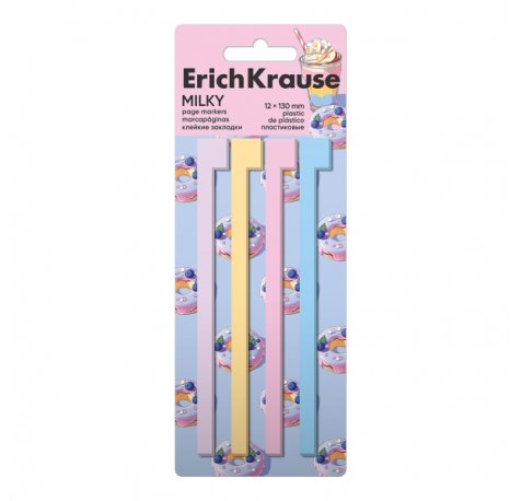 ErichKrause Milky Pack de 4 Blocs de 20 Marcadores de Pagina - Reposicionables - Plastico - 12X130mm - Colores Surtidos