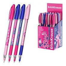 ErichKrause U-109 Stick and Grip Pinna Kotta Boligrafo con Capuchon - Modelos Surtidos - Trazo 0.3mm - Zona de Agarre de Goma - Tinta de Baja Viscosidad - Tapa Ventilada - Color Azul (50 uds)