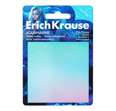 ErichKrause Aquamarine Bloc de 20 Notas Adhesivas Reposicionables - Plastico - 73x73mm - Pegamento a Base de Agua - Colores Surtidos